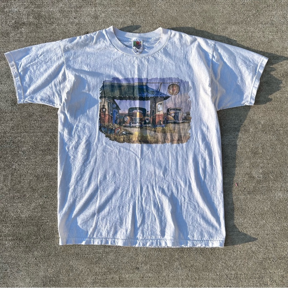 Vintage Truck Gas Station Graphic Red Crown Gasoline Trucker Chevrolet Ford Tee